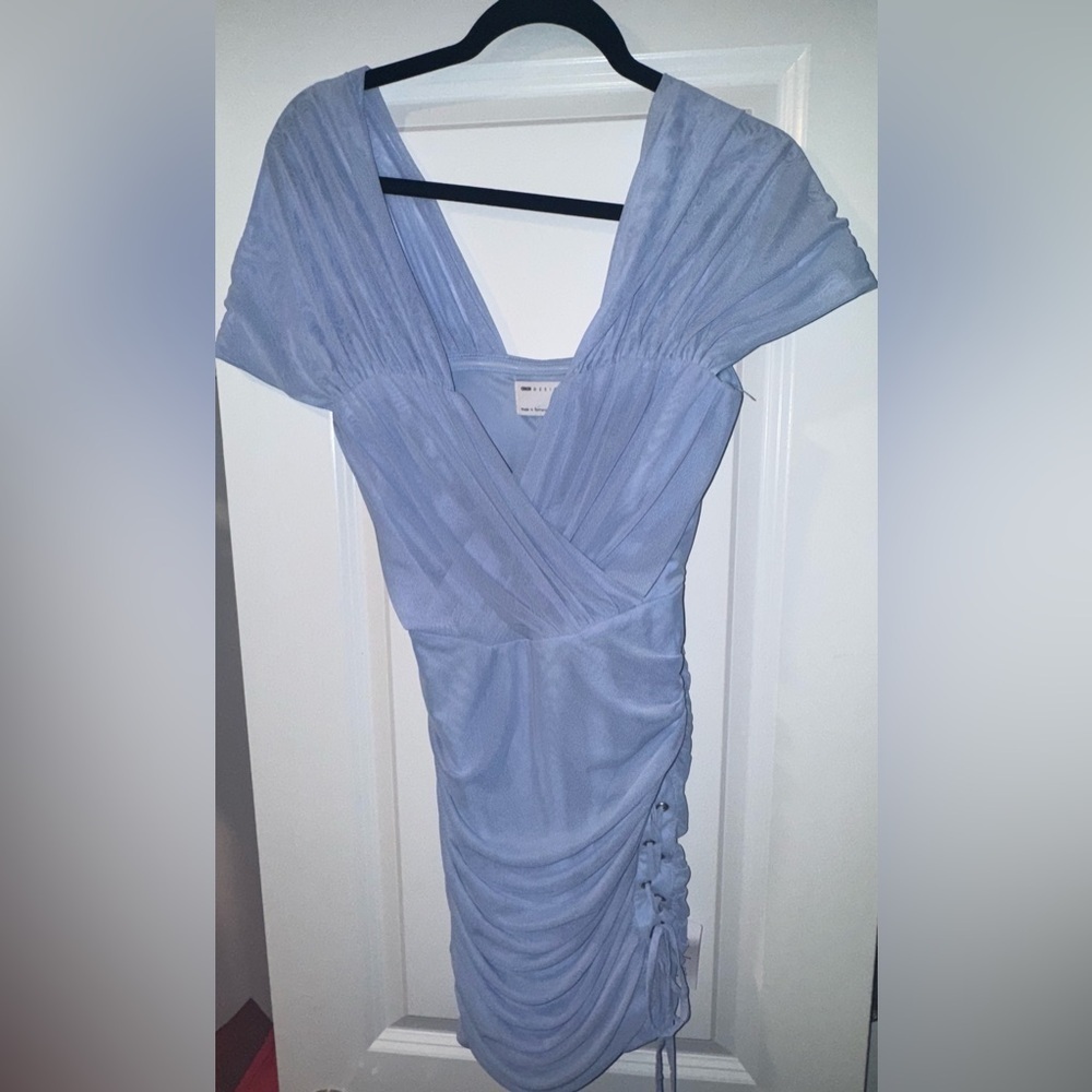 ASOS Design NWT Off Shoulder Blue Mesh Mini Dress